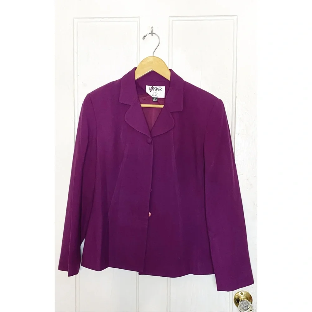 VINTAGE : Kasper : size : 8 : 100% wool plum purple matching blazer & skirt set - Picture 2 of 16
